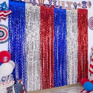 Patriotic 4th of July Tinsel Fringe Curtains Set