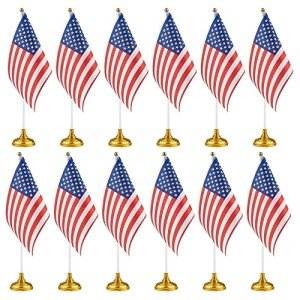 Mini American Flags with Stands - 12 Pack