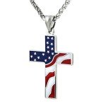 American Flag Cross Pendant Necklace in Silver
