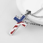 American Flag Cross Pendant Necklace in Silver