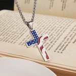 American Flag Cross Pendant Necklace in Silver