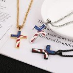 American Flag Cross Pendant Necklace in Silver