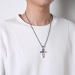 American Flag Cross Pendant Necklace in Silver