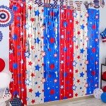 Red, White, and Blue Tinsel Star Curtains Set
