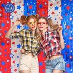 Red, White, and Blue Tinsel Star Curtains Set