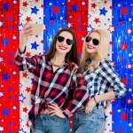 Red, White, and Blue Tinsel Star Curtains Set