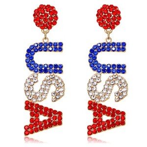 Beaded American Flag Star Dangle Earrings for Women