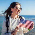 Beaded American Flag Star Dangle Earrings for Women