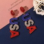 Beaded American Flag Star Dangle Earrings for Women