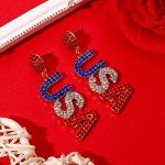 Beaded American Flag Star Dangle Earrings for Women