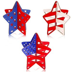 Set of 3 Patriotic 3D Wooden Star Decor