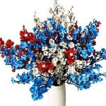 6PCS Red, White & Blue Artificial Flowers Set