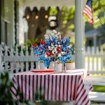 6PCS Red, White & Blue Artificial Flowers Set