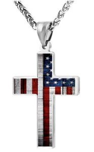 American Flag Cross Pendant Necklace for Men