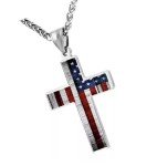 American Flag Cross Pendant Necklace for Men