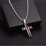 American Flag Cross Pendant Necklace for Men
