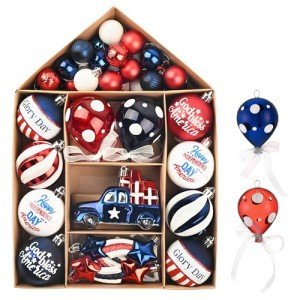 Red, White & Blue Patriotic Christmas Ornaments Set