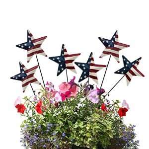 Set of 6 Metal American Star Garden Stakes