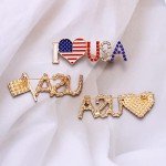Patriotic Rhinestone American Flag Brooch Pins