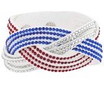 Patriotic White Suede Red Crystal Bracelet