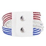 Patriotic White Suede Red Crystal Bracelet
