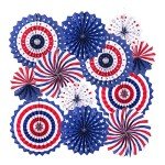 12 Red, White & Blue Hanging Paper Fans