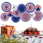 12 Red, White & Blue Hanging Paper Fans