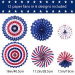 12 Red, White & Blue Hanging Paper Fans