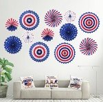 12 Red, White & Blue Hanging Paper Fans