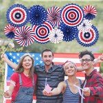 12 Red, White & Blue Hanging Paper Fans