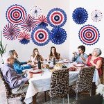 12 Red, White & Blue Hanging Paper Fans