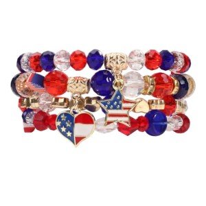 USA American Flag Bead Bracelet Set for All