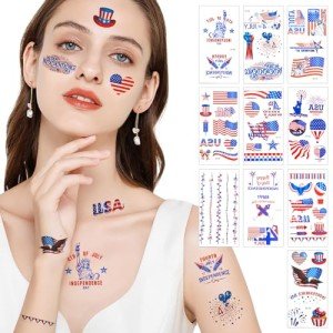 10 Sheets 4th of July Patriotic Temporary Tattoos