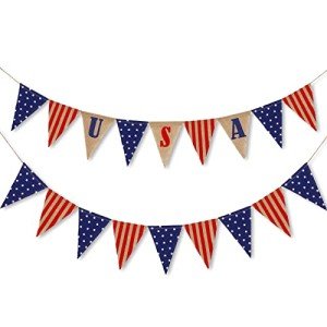 2 Pack Burlap USA Flag Banners for 4th of July