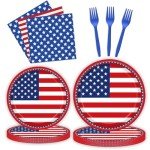 96 Pcs Disposable Patriotic Party Set for 24