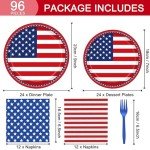 96 Pcs Disposable Patriotic Party Set for 24
