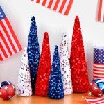 6 Pcs Red, White, Blue Glitter Cone Trees