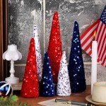 6 Pcs Red, White, Blue Glitter Cone Trees