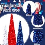 6 Pcs Red, White, Blue Glitter Cone Trees