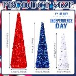 6 Pcs Red, White, Blue Glitter Cone Trees