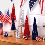 6 Pcs Red, White, Blue Glitter Cone Trees