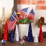 6 Pcs Red, White, Blue Glitter Cone Trees