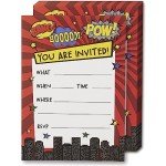 Comic Book Action Hero Birthday Invitations - 24 Pack