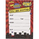 Comic Book Action Hero Birthday Invitations - 24 Pack