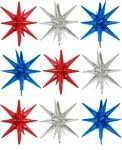 9PC Red, White & Blue Starburst Balloons