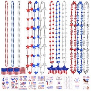 4th of July Party Favors Set with Necklaces & Tattoos