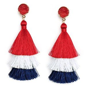 Red White Blue Tassel Earrings - Patriotic Dangles