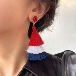Red White Blue Tassel Earrings - Patriotic Dangles