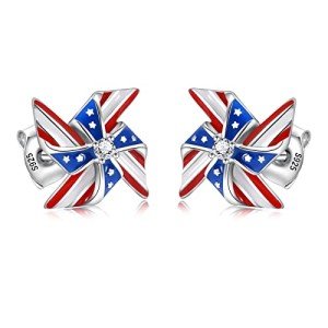 Silver American Flag Stud Earrings for Women
