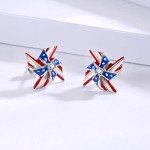 Silver American Flag Stud Earrings for Women